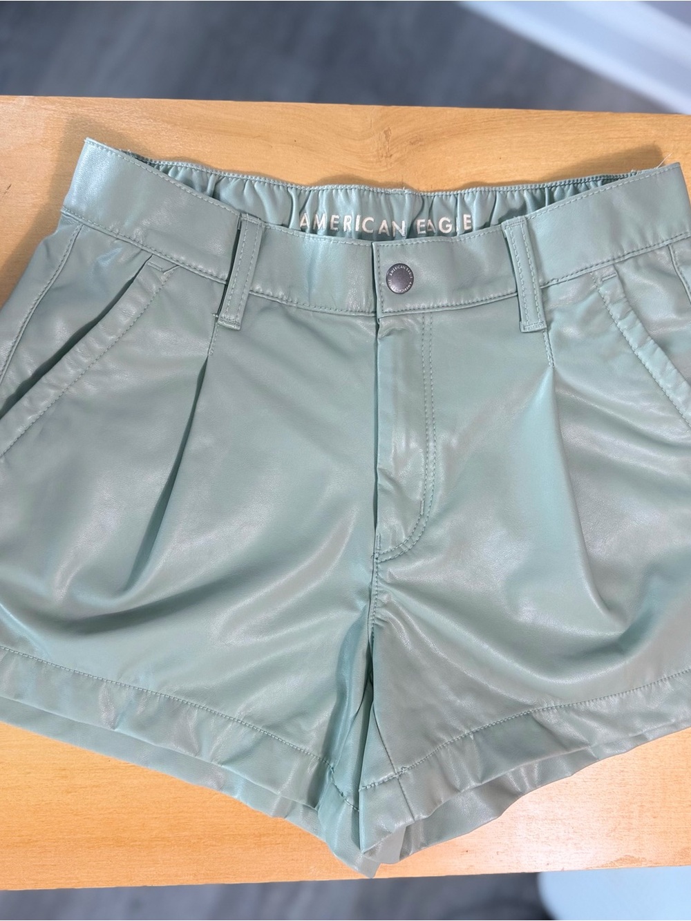 American Eagle Outfitters Sage Green High-Waist Faux Leather Shorts